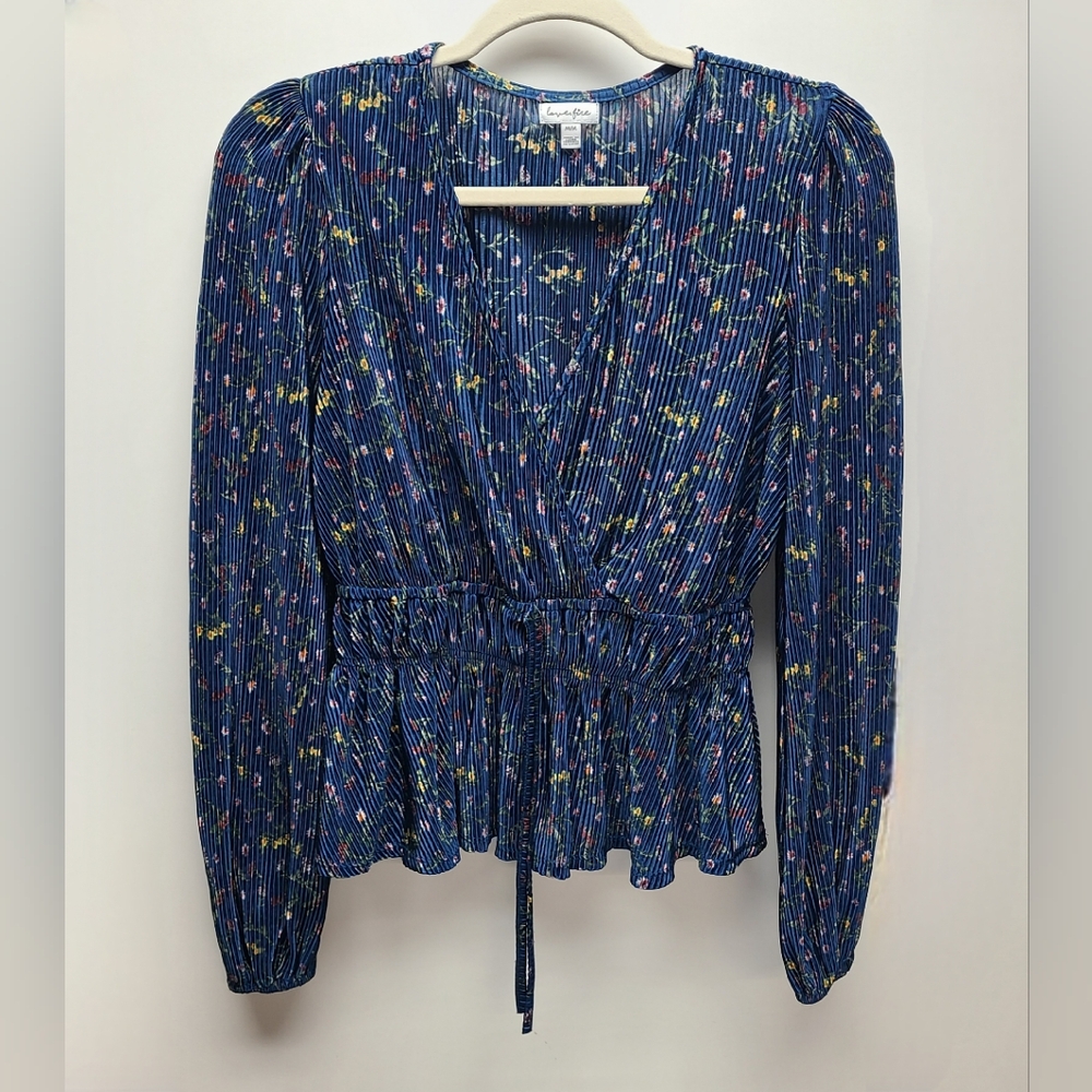 Bodre Surplice Long Sleeve Plisse Top By Love, Fire